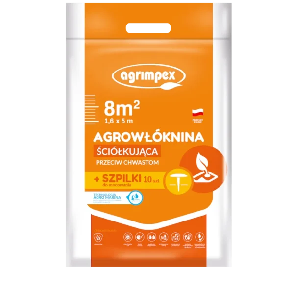 Agrowłóknina ściółkująca przeciw chwastom 1,6 x 5m + Szpilki do mocowania 10 szt